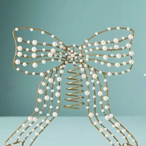 NEW Anthropologie Pearl Bow Tree Topper, Gold